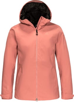 Eine rosa Jacke mit Kapuze und Reißverschluss.