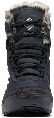Schwarze Winterstiefel mit Pelzbesatz und Schnürung, Columbia-Logo. Schwarze Winterstiefel mit Pelzbesatz und Schnürung, Columbia-Logo.