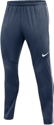 Tmavě modré sportovní kalhoty Nike s bílým logem a pruhy. Tmavě modré sportovní kalhoty Nike s bílým logem a pruhy.