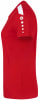 Rotes Damen-T-Shirt mit weißem Ärmeldetail und Logo.