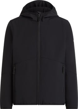 Schwarze Herrenjacke mit Kapuze und Reißverschluss, mit Taschen.