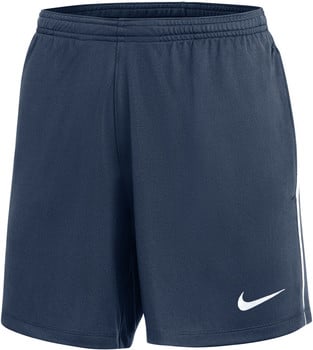 Námornícke modré šortky Nike s bielym logom a pruhom.