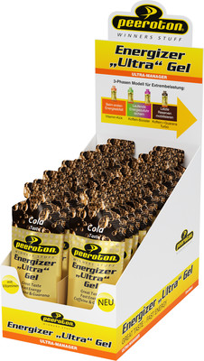 Verpackung von Peeroton Ultra Gel Energy Gels mit Cola-Geschmack. Verpackung von Peeroton Ultra Gel Energy Gels mit Cola-Geschmack.