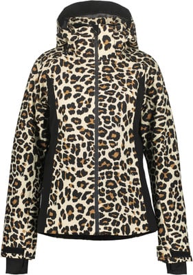 Jacke mit Leopardenmuster und schwarzen Seitenteilen, mit Kapuze und Reißverschluss. Jacke mit Leopardenmuster und schwarzen Seitenteilen, mit Kapuze und Reißverschluss.