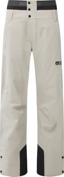 Beige Skihose mit schwarzen Details und Markenlogo.