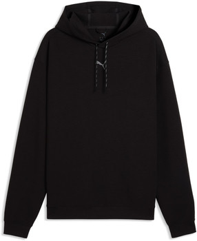 Schwarze Puma-Kapuzenpullover mit grauem Logo auf der Brust.