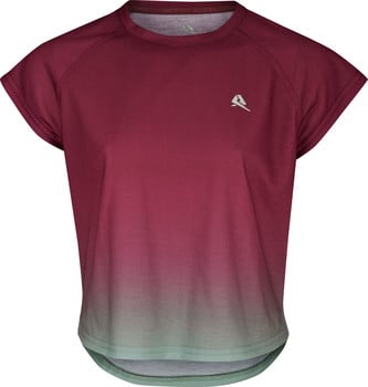 Damen-T-Shirt mit Ombre-Effekt in Weinrot und Hellgrün.