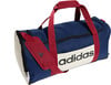 Dunkelblaue Adidas Sporttasche mit roten Trägern und weißem Logo.
