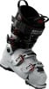 Ein Atomic Hawx Prime Skischuh in Hellgrau mit roten Schnallen und Atomic-Logo.