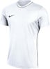 Weißes Nike T-Shirt mit schwarzer Paspel und Logo, kurzärmelig.