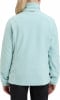 Damen hellblaue Fleecejacke von hinten, mit hohem Kragen.