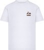 Weißes T-Shirt mit braunem Aufdruck eines Rollers und der Aufschrift ROME.