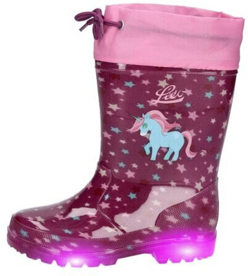 Mädchen-Gummistiefel mit Einhorn- und Sternenmotiv, leuchtende Sohle. Mädchen-Gummistiefel mit Einhorn- und Sternenmotiv, leuchtende Sohle.