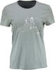 Damen-T-Shirt in Hellgrau mit einem Bergsteiger-Motiv auf einem Berggipfel.