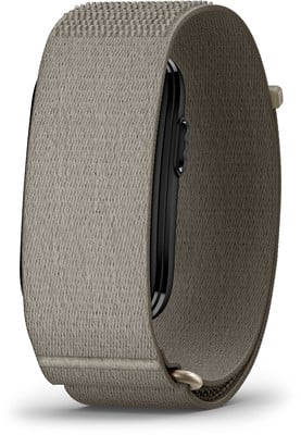 Graues Stoffarmband für eine Smartwatch mit schwarzem Gehäuse. Graues Stoffarmband für eine Smartwatch mit schwarzem Gehäuse.