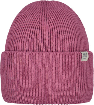 Eine rosa Strickmütze mit dem Barts-Logo an der Seite.