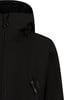 Schwarze Kapuzenjacke mit Reißverschluss und Logo auf der Tasche.