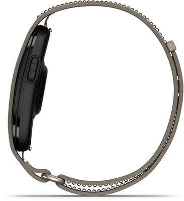 Schwarzes Smartwatch-Armband mit Stoffband und Metallschnalle. Schwarzes Smartwatch-Armband mit Stoffband und Metallschnalle.