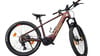 E-Bike KTM mit dunkelweinrotem Rahmen und schwarzen Rädern vor weißem Hintergrund.