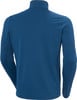 Blaue Herrenjacke mit langen Ärmeln und Stehkragen, Rückansicht.