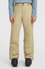 Eine beige Skihose mit schwarzen Schnallen und einer blauen Jacke.