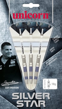Unicorn Silver Star Dart-Set mit Gary Andersons Unterschrift.
