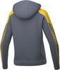 Grauer Hoodie mit gelben Akzenten und Karomuster auf den Ärmeln.