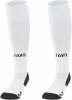 Zwei weiße JAKO Fußballsocken mit schwarzen Fersenakzenten.