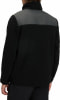Schwarze Fleecejacke mit grauem Paneldesign an Schultern und Kragen.