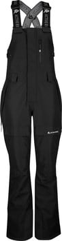 Schwarze Skihose mit Latz und Markenlogo auf den Trägern.