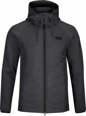 Herren dunkelgraue gesteppte Jacke mit Kapuze und Reißverschluss.
