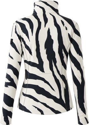 Damenpullover mit Stehkragen und Zebra-Streifenmuster.