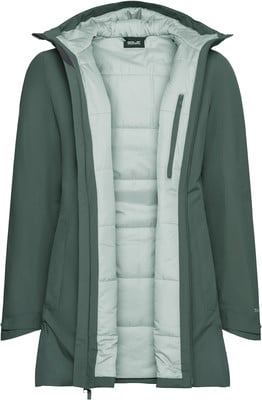 Grüne Damen-Winterjacke mit Kapuze und gestepptem Futter. Grüne Damen-Winterjacke mit Kapuze und gestepptem Futter.