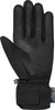 Schwarze wasserdichte Handschuhe mit Leder- und Textilelementen und verstellbarem Riemen.