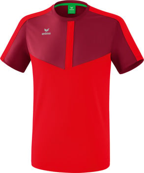 Rotes Sportshirt mit dunklerem Oberteil und Erima-Logo.