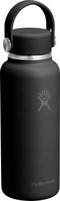 Schwarze Hydro Flask Flasche mit Griff und Logo. Schwarze Hydro Flask Flasche mit Griff und Logo.