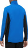 Blaue Herrenjacke mit schwarzen Seitenteilen und Stehkragen.