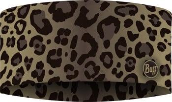 Stirnband mit Leopardenmuster und Buff-Logo.