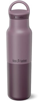 Violette Klean Kanteen Thermoskanne mit Henkel und Logo.