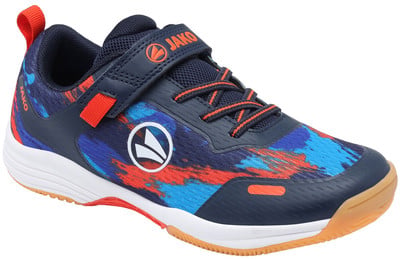 Kinder-Sportschuh von JAKO mit buntem Design, Klettverschluss und Schnürsenkeln. Kinder-Sportschuh von JAKO mit buntem Design, Klettverschluss und Schnürsenkeln.