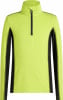 Grüner Pullover mit schwarzen Seitenstreifen und Reißverschluss am Kragen.