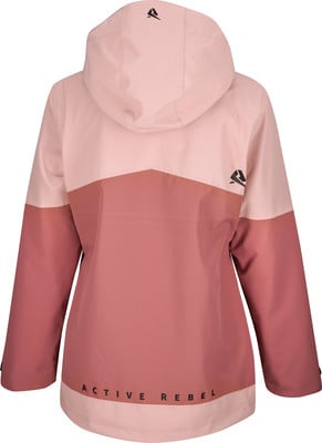 Rückansicht einer rosa Jacke mit zwei Logos und dem Schriftzug ACTIVE REBEL. Rückansicht einer rosa Jacke mit zwei Logos und dem Schriftzug ACTIVE REBEL.