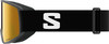 Skibrille mit goldenem Spiegellinsen und schwarzem Band mit S-Symbol.