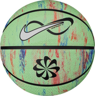 Grüner Basketball mit bunten Streifen und Nike-Logo.