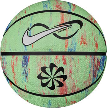 Zöld kosárlabda színes csíkokkal és Nike logóval.