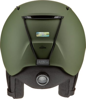 Grüner Uvex Skihelm mit Verstellsystem und Logo. Grüner Uvex Skihelm mit Verstellsystem und Logo.