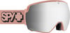 Eine rosafarbene SPY+ Skibrille mit großem verspiegeltem Glas und HAPPY-Logo.