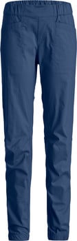 Blaue Damenhose mit Gummizug und Taschen.