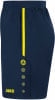 Dunkelblaue Sporthose mit gelbem Streifen und Logo.