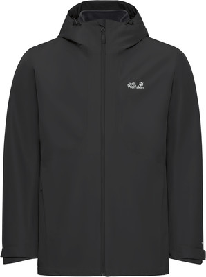 Schwarze Herrenjacke von Jack Wolfskin mit Kapuze und Reißverschluss. Schwarze Herrenjacke von Jack Wolfskin mit Kapuze und Reißverschluss.